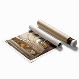 Extra large rolled print of a floral scene in Valencia, Spain, in muted earth tones, ideal for classy bathroom wall art.