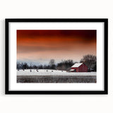 Extra large abstract art print of a colorful Stockholm scenery in textured style on a black framed canvas.