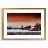 Extra large abstract art print of Stockholm scenery in muted grays and blues on a textured canvas, framed in gold.