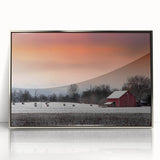 Mid-century modernist art of Stockholm scenery in muted blue tones on a silver-framed acrylic, ideal for nursery wall art.