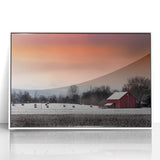 Framed acrylic print of Stockholm scenery in art deco style, with soft blue and white tones.