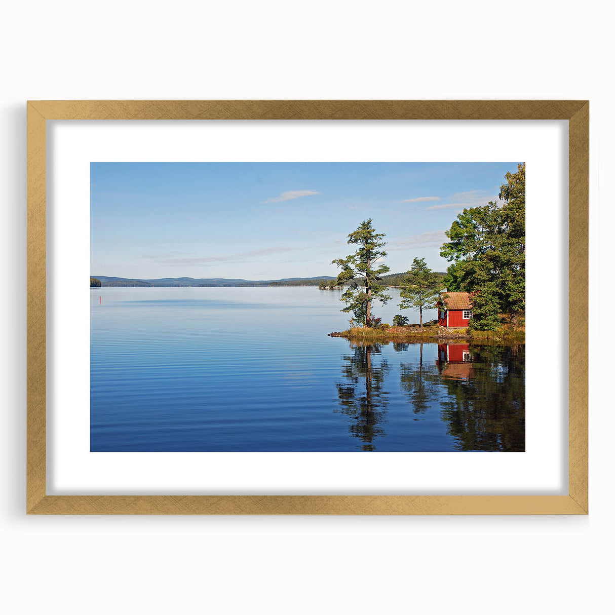 Extra large abstract art print depicting a textured European scenery in muted earth tones, framed in gold.