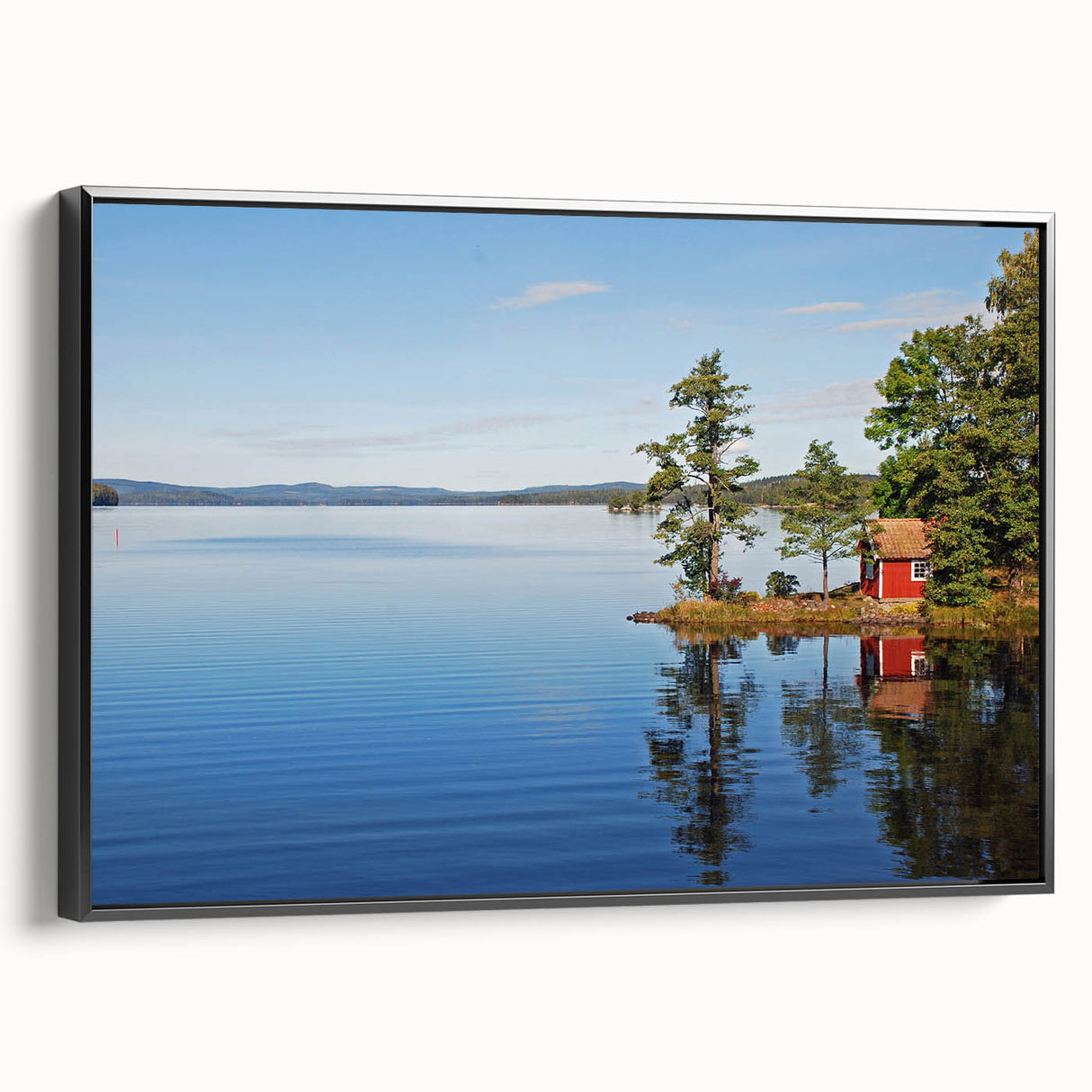 Black and white wall art depicting a vintage Swedish landscape on framed canvas, suitable for bedroom decor.