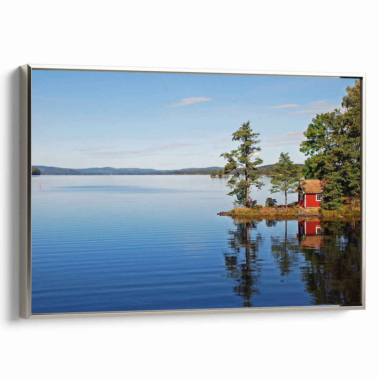 Landscape art painting of a Swedish scenery on framed canvas.