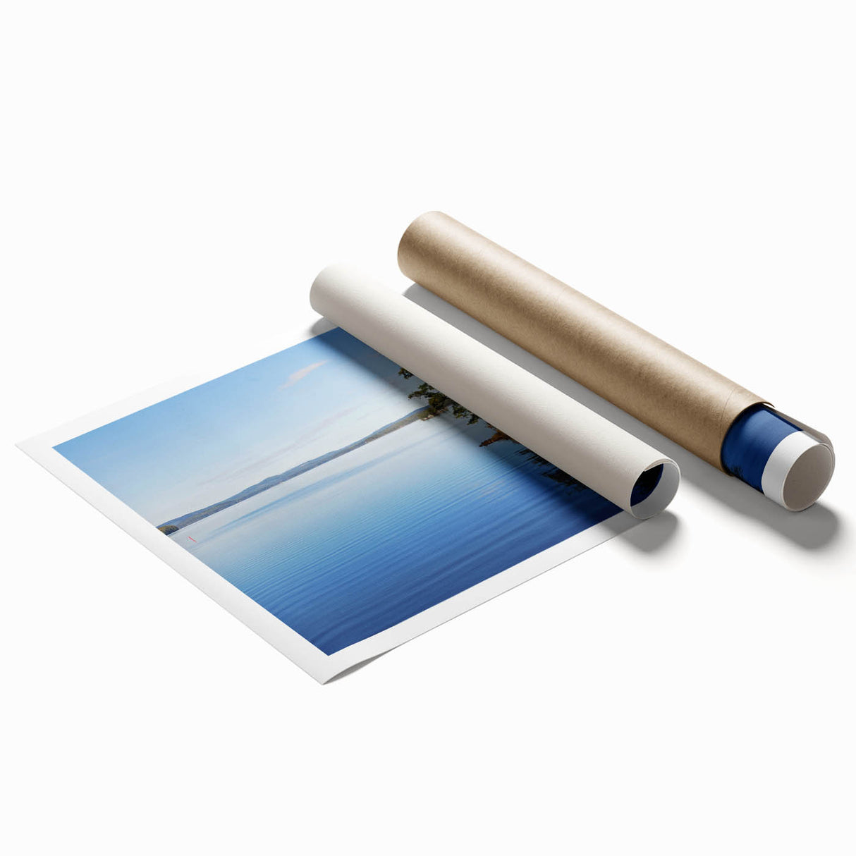 Extra large rolled print of a serene Swedish landscape with soft pastel colors, ideal for classy bathroom wall art.