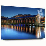 Acrylic print of a large abstract depiction of Geneva, featuring muted blue and gray tones.
