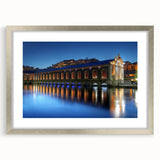 Textured art of abstract Geneva scenery in muted earth tones on a silver-framed mat, ideal for bedroom art.