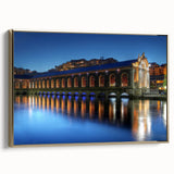 Framed canvas depicting a vintage-style Geneva landscape in black and gold tones, ideal for bedroom wall art.