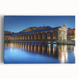 Black and white photograph of Geneva scenery on stretched canvas, ideal for kitchen wall art.