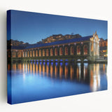 Geneva scenery on large stretched canvas with serene blue and green hues, ideal for kitchen wall art.