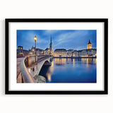 Extra large abstract art print of vibrant European scenery on textured canvas, framed in black, ideal for living room decor.
