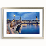 Textured art print of a Swiss landscape, featuring muted green and blue tones on a framed silver mat, ideal for bedroom art.