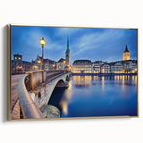 Framed canvas depicting a vintage-style Swiss landscape in muted earth tones, ideal for bedroom wall art.