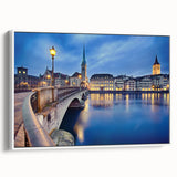 Vintage poster art of a Swiss landscape, featuring vibrant colors on a large framed canvas, ideal for living room decor.