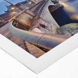 Art deco poster featuring a serene Swiss landscape in muted green and blue tones on rolled canvas.