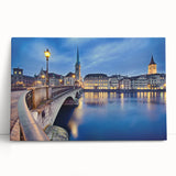 Black and white photograph of a serene Swiss landscape on stretched canvas, ideal for kitchen wall art or bedroom decor.