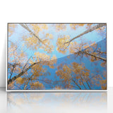 Acrylic print of a European landscape in pastel shades, framed in white, suitable for modern art wall decor.