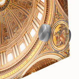 Large abstract depiction of the Vatican on acrylic glass, featuring muted earth tones, ideal for dining room art.