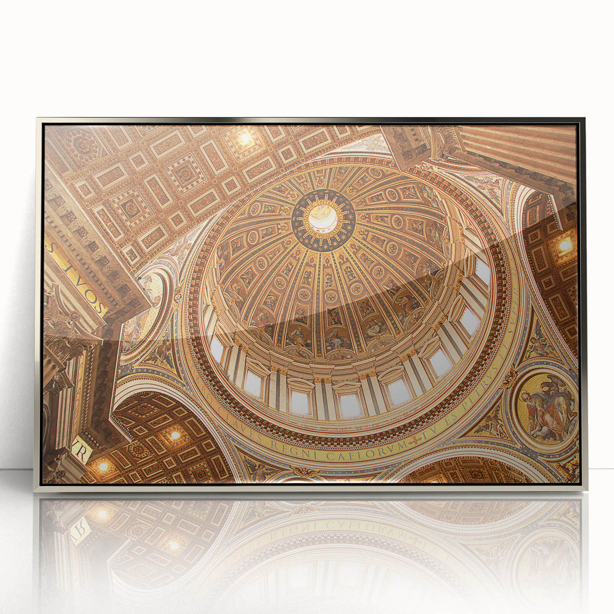 Mid-century modernist art depicting the Vatican scenery in silver acrylic frame, suited for nursery wall art.