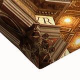 Large art depicting a black and white landscape of the Vatican on a stretched canvas, ideal for bedroom decor.