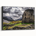 Black and white framed canvas featuring a vintage-style Welsh landscape, ideal for bedroom wall decor.