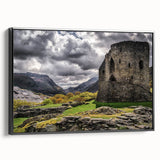 Black and white framed canvas featuring a vintage-style Welsh landscape, ideal for bedroom wall decor.