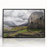 Large abstract wall art depicting a scenic Welsh landscape in muted earth tones on a framed acrylic panel.