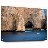 Acrylic print of a large abstract depiction of Baja California scenery in vibrant blue and green tones.