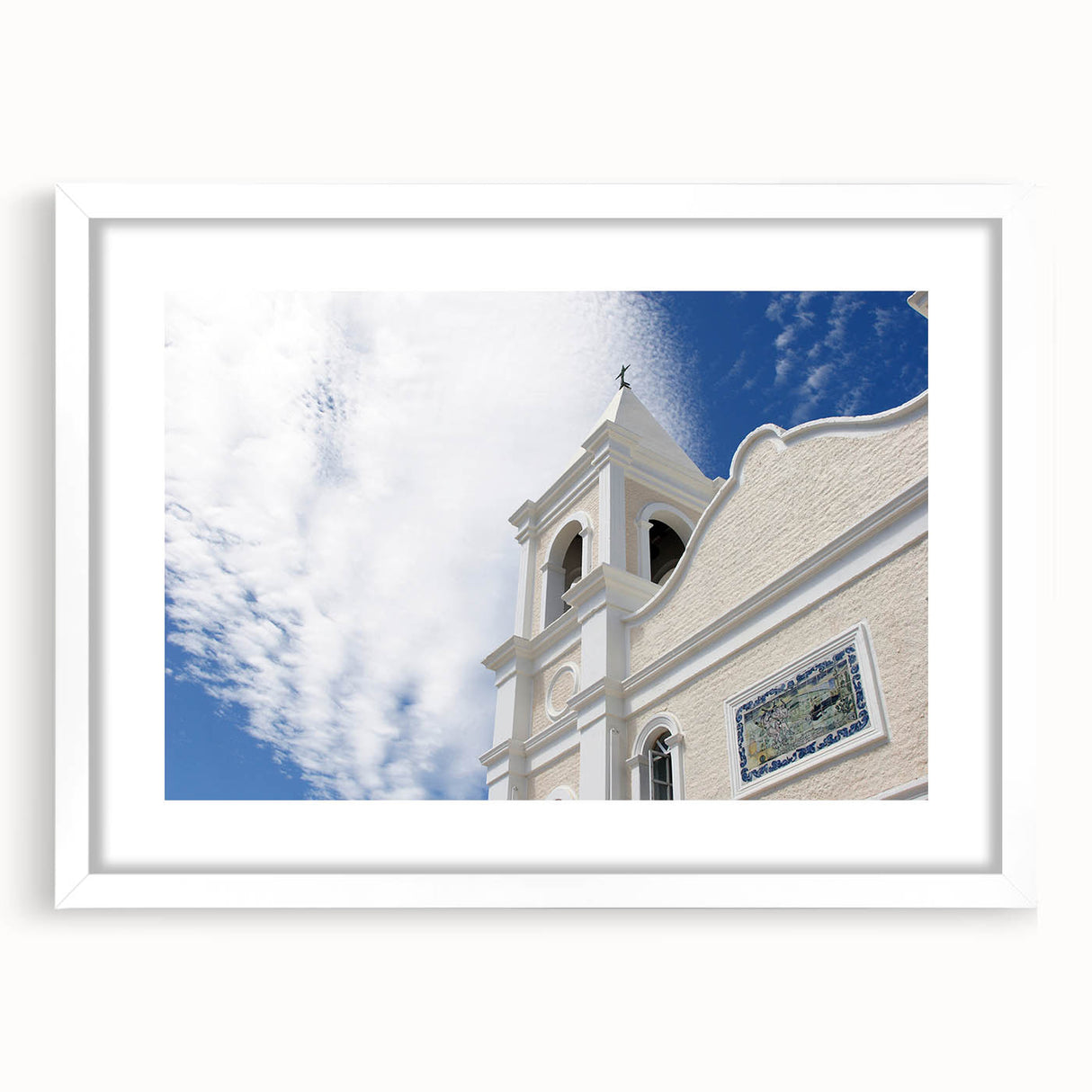 Abstract art print of Cabo San Lucas scenery in muted earth tones, framed with white mat, ideal for dining room decor.
