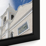 Extra large framed canvas of Cabo San Lucas scenery in black with colorful, textured elements.