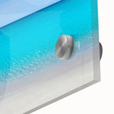 Large abstract wall art of Cancun scenery in vibrant colors on acrylic glass, suitable for dining room ambiance.