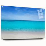 Acrylic print of a Cancun scenery in vibrant blue and green tones, ideal for dining room decor.