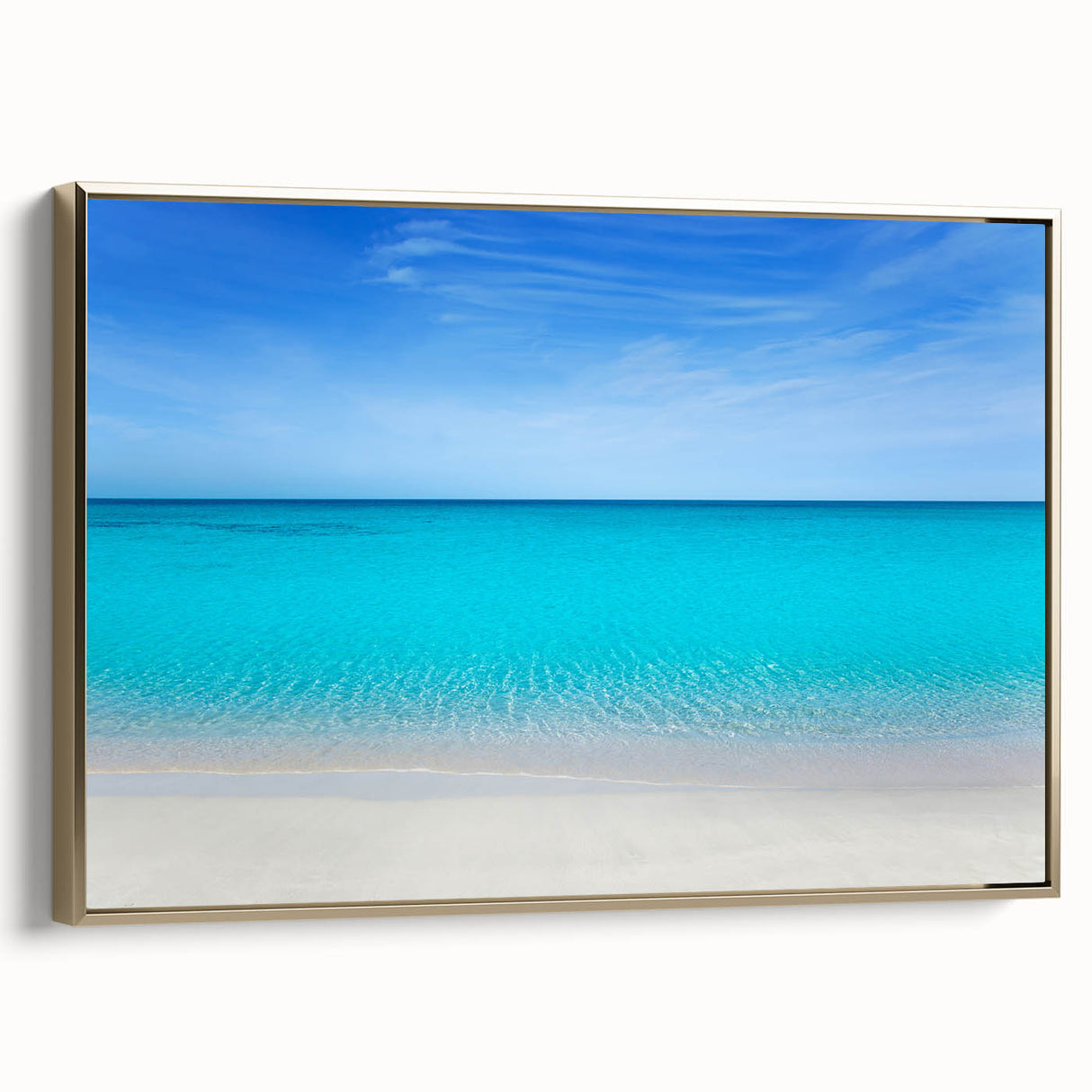 Framed canvas wall art depicting a vintage-style Cancun landscape with black and gold tones, ideal for bedroom decor.