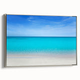 Framed canvas landscape art painting of Cancun, featuring vintage-style colorful art with black borders.
