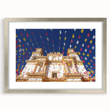 Textured art print of abstract Mexico City skyline in muted gray and silver tones, framed with a mat, ideal for bedroom art.