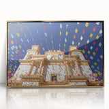 Framed acrylic print of Mexico City skyline in gold and black tones, ideal for modern art wall decor.