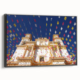 Black and white framed canvas of Mexico City landscape, ideal for bedroom wall decor.