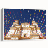 Framed canvas of vintage poster art depicting Mexico City scenery in colorful hues, ideal for living room decor.