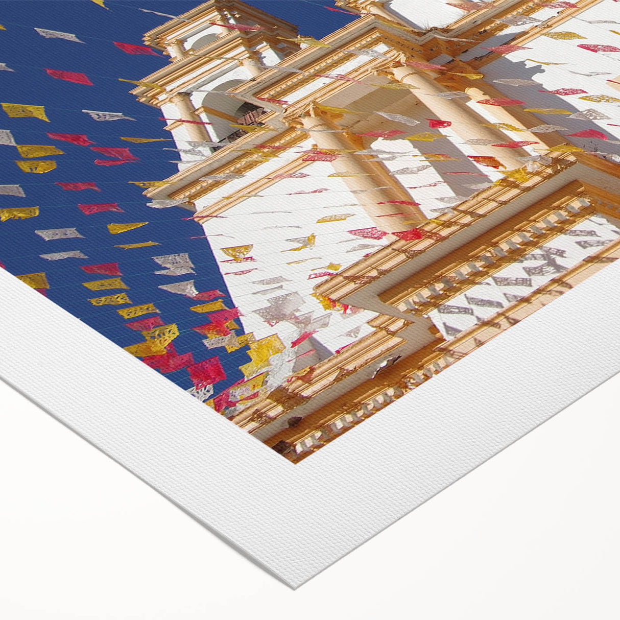 Art deco poster of Mexico City skyline in muted gray and blue tones on rolled canvas, ideal for dining room wall art.
