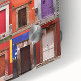 Acrylic print of a large abstract depiction of Guanajuato, Mexico, using mid-century modernist style and vibrant colors.