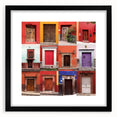 Abstract art print of Guanajuato, Mexico, featuring vibrant, colorful textures on a large framed canvas.
