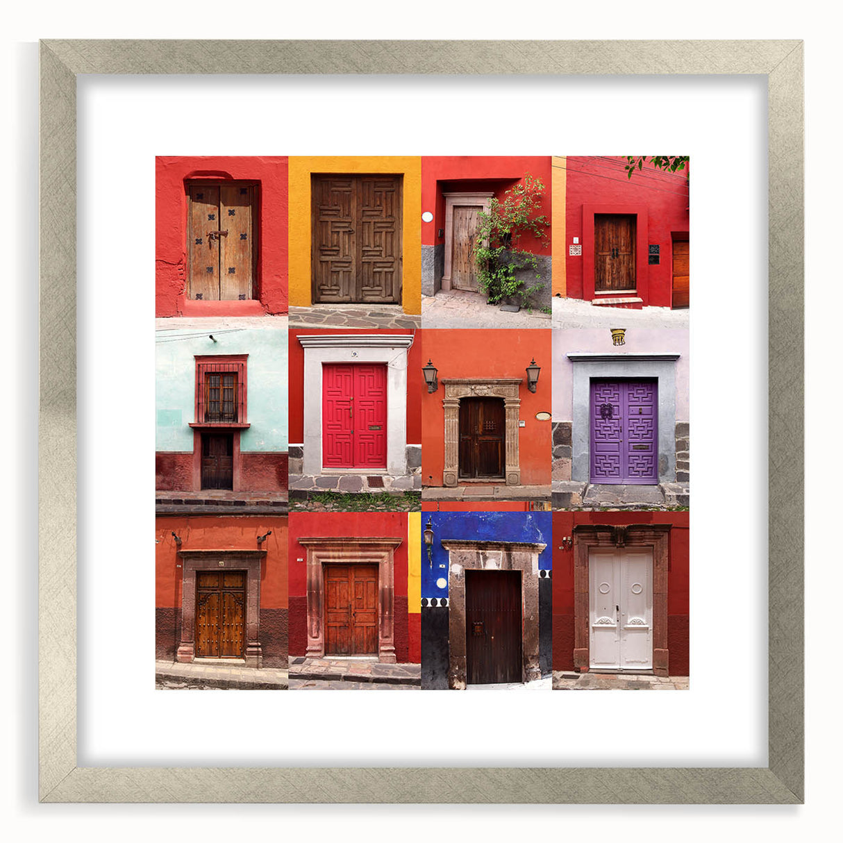 Textured abstract art print of Guanajuato scenery in muted earth tones, framed in silver, ideal for bedroom art.