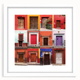 Abstract art print of Guanajuato scenery in muted earth tones on a framed white mat, ideal for dining room decor.