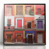 Large abstract wall art of Guanajuato scenery in vibrant colors on framed acrylic, ideal for modern living room decor.