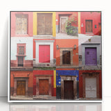 Art deco poster of Guanajuato scenery in vibrant colors on white framed acrylic, suitable for modern nursery wall decor.