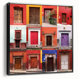 Black and white framed canvas of Guanajuato landscape, ideal for bedroom wall art in a vintage poster style.