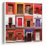Framed canvas wall art featuring a vintage-style landscape painting of Guanajuato, Mexico in muted earth tones.