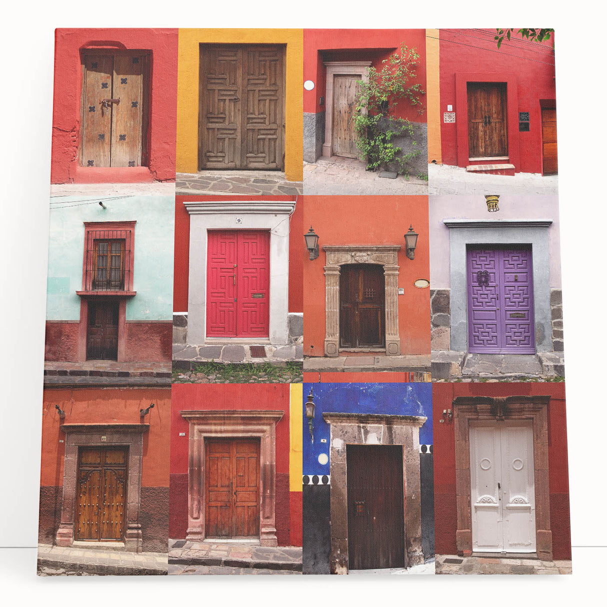 Vintage poster art of Guanajuato, Mexico, with colorful buildings on stretched canvas, ideal for living room decor.
