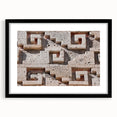 Extra large textured abstract art print of Oaxaca scenery in muted earth tones, framed with a black mat.
