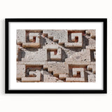 Extra large textured abstract art print of Oaxaca scenery in muted earth tones, framed with a black mat.
